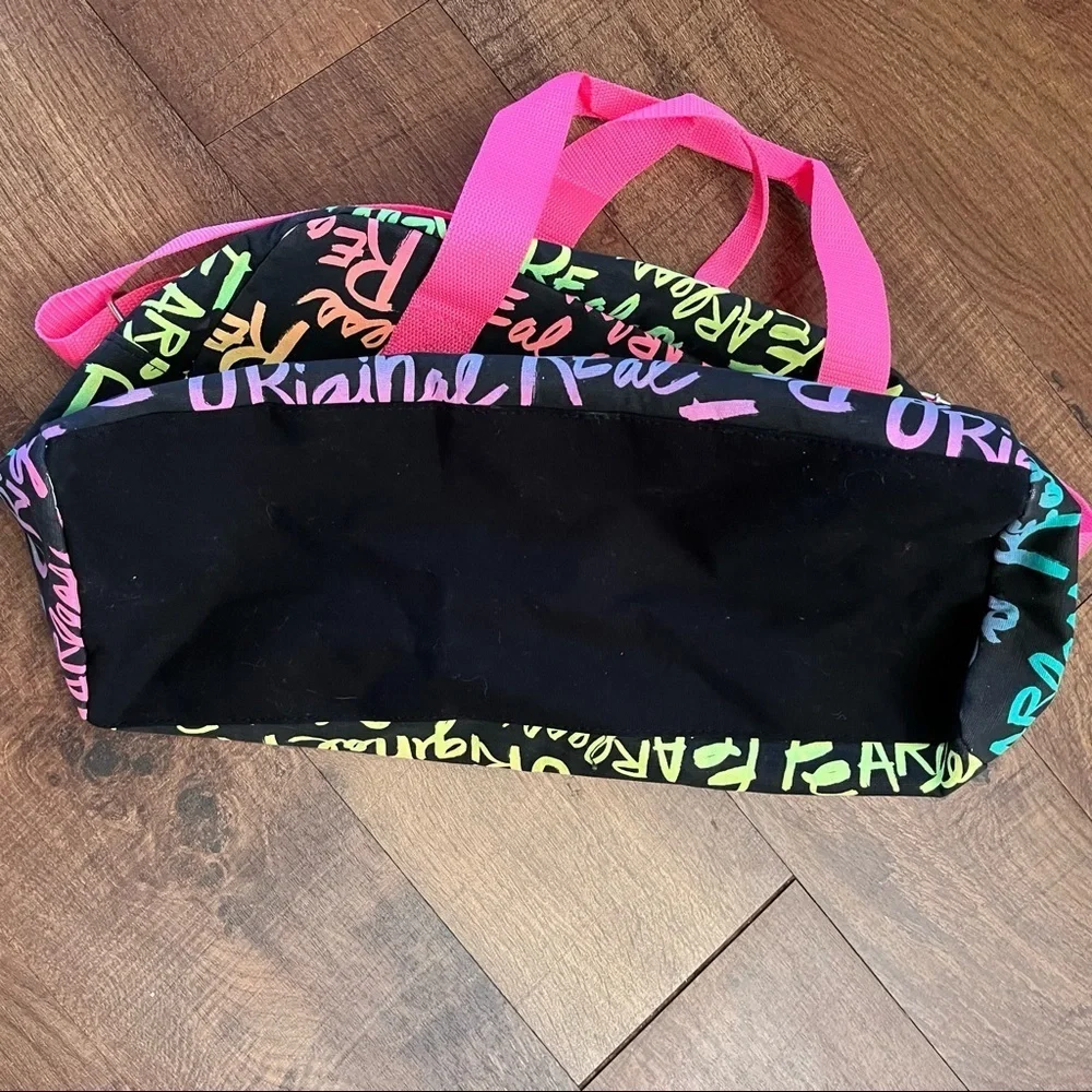 Justice girl LIVE! duffel bag black w/rainbow ombré adjustable strap